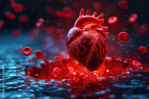 Human heart with Clogged arteries on scientific background