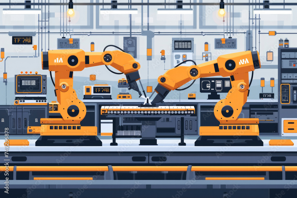 Robots perform tasks like assembly, welding, and material handling Robots perform tasks like assembly, welding, and material handling