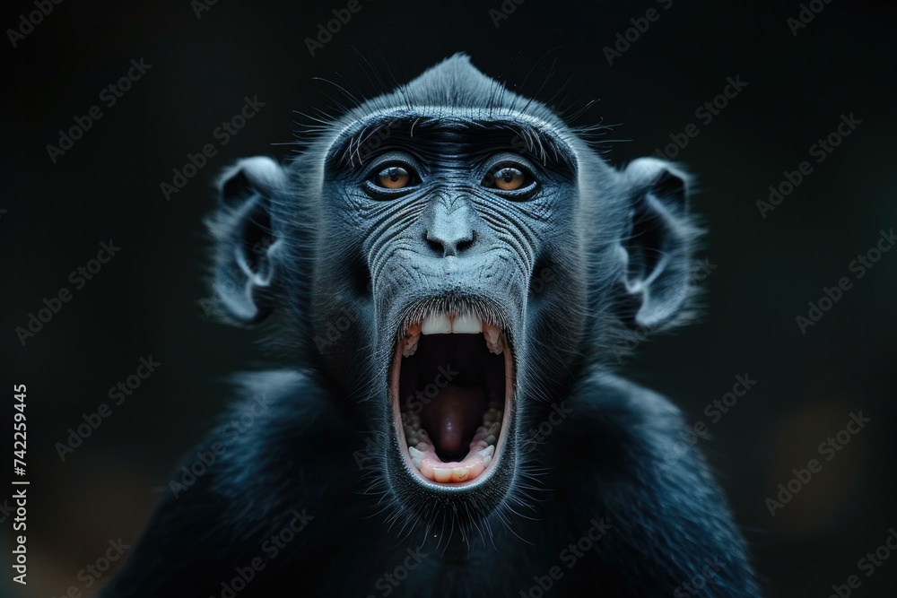 A black monkey opens its mouth. Generative AI. A black monkey opens its mouth. Generative AI.