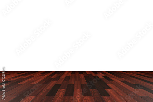 English chestnut color wood perspective new floor texture surface isolated on transparent background with empty wall png 3d rendering image