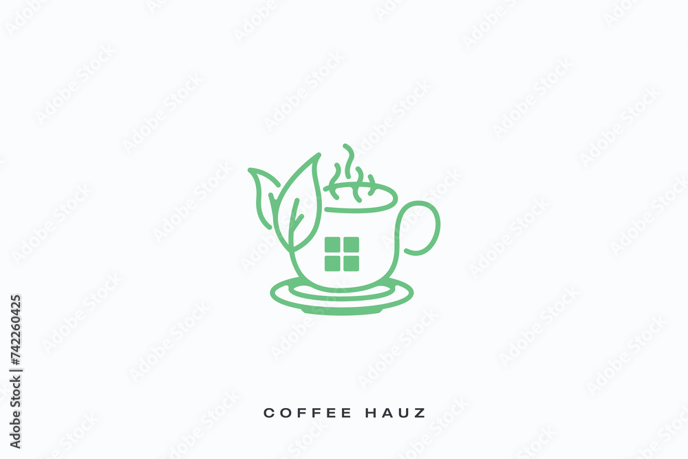 Fresh Coffee Shop Nature House Cafe Vector Logo Fresh Coffee Shop Nature House Cafe Vector Logo