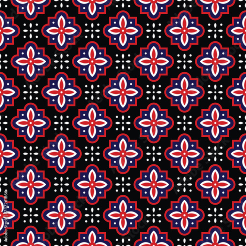 Geomerical Floral seamless repeat pattern Ajrakh design for block print screen print