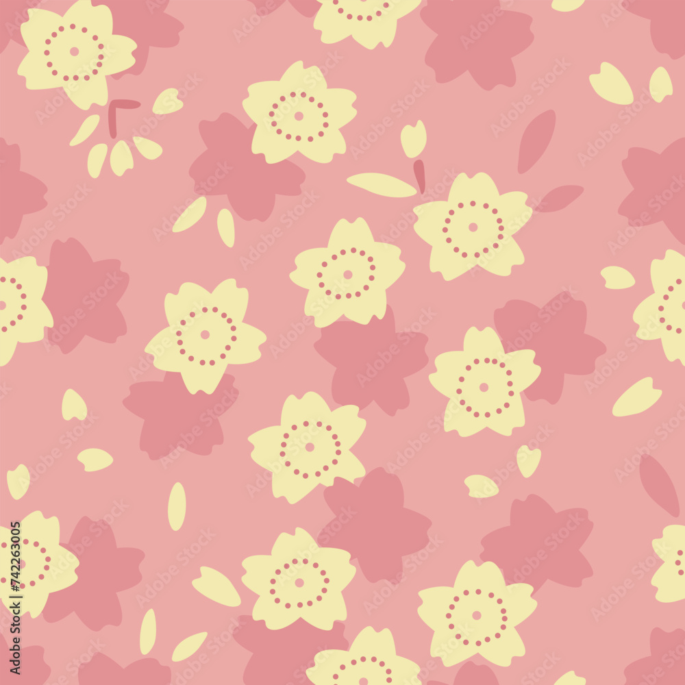 Japanese Cute Cherry Blossom Fall Vector Seamless Pattern