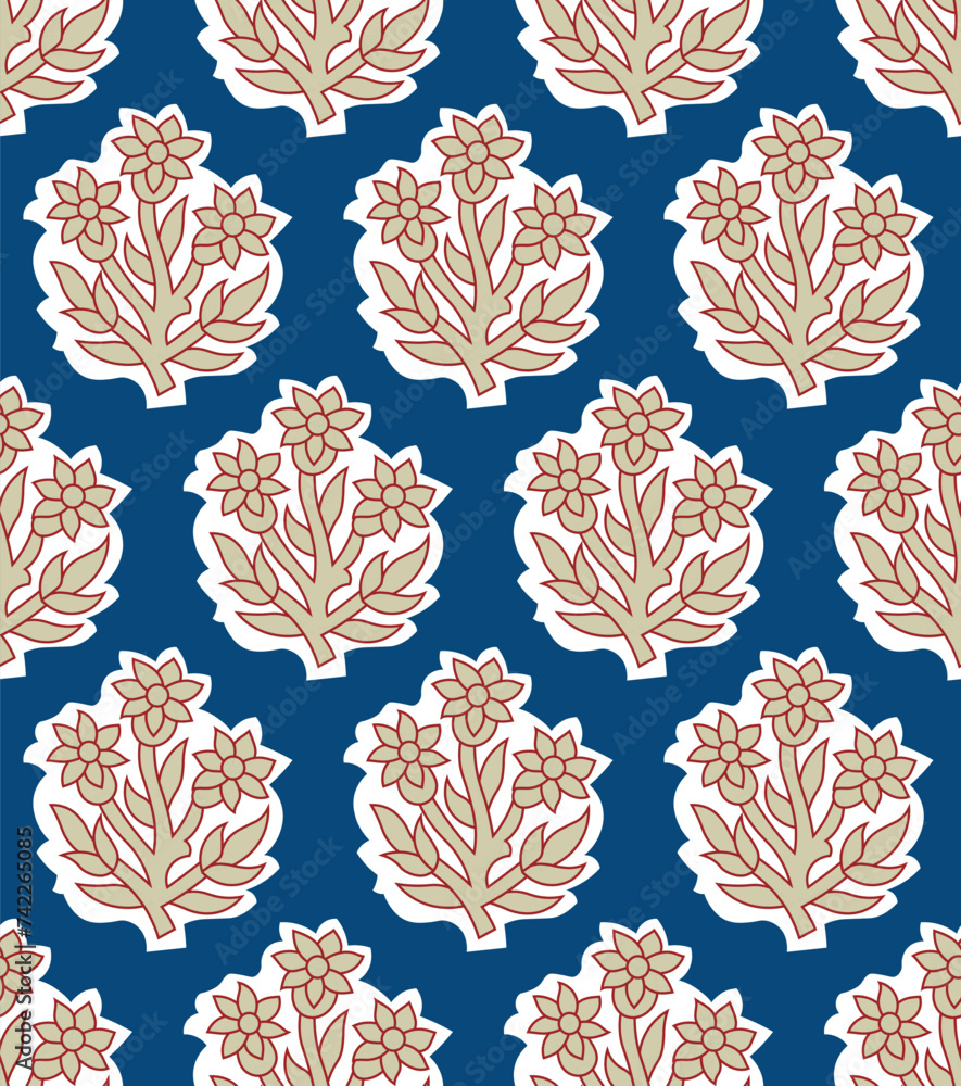 Block print indian Traditional booti allover seamless repeat pattern