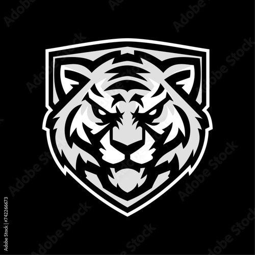 Modern Tiger Shield Logo in Black and White