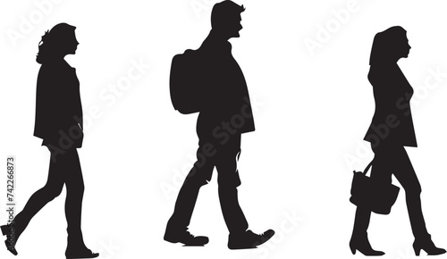 Set of silhouettes People Walking on white background