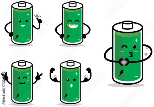 Battery emoji vector illustration with many pose and reaction
