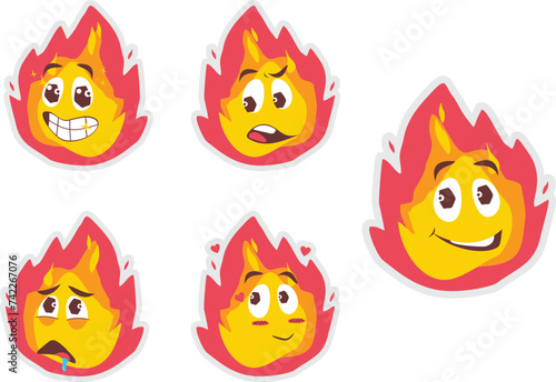 Fire emoji vector illustration with many pose and reaction set