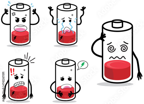 Battery emoji vector illustration with many pose and reaction