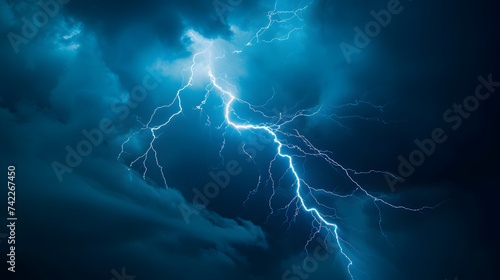 Wallpaper of snapshot of lightning flash in dark cloudy sky. photo