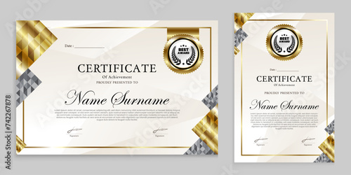 award certificate with a luxurious gold geometric mosaic background. graduation design elements, best employees and others