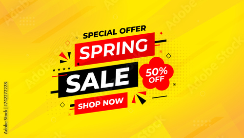 Spring Sale Promotion Banner template. spring offer sale label and discounts background. spring Promotion marketing poster design for web and Social. photo