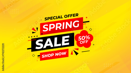 Spring Sale Promotion Banner template. spring offer sale label and discounts background. spring Promotion marketing poster design for web and Social.