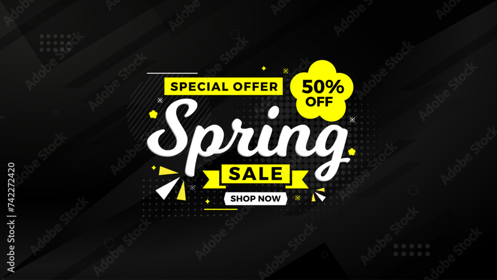 Obraz premium Spring Sale Promotion Banner template. spring offer sale label and discounts background. spring Promotion marketing poster design for web and Social.