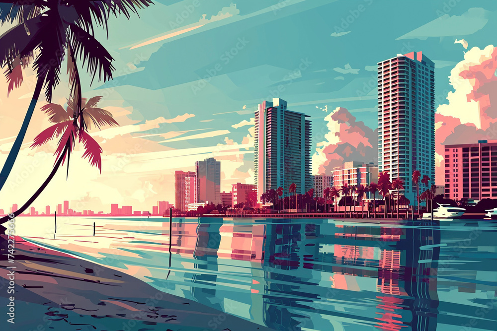 Postcard of Miami on a sunny day - obrazy, fototapety, plakaty 