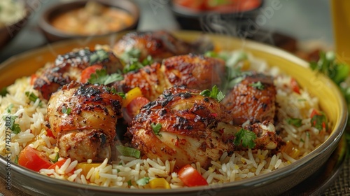 Bowl of Rice With Chicken on Table