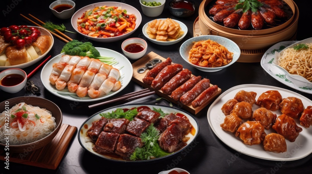 Close-up of a lot of delicious food on the gourmet restaurant table. Close-up of a lot of delicious food on the gourmet restaurant table.