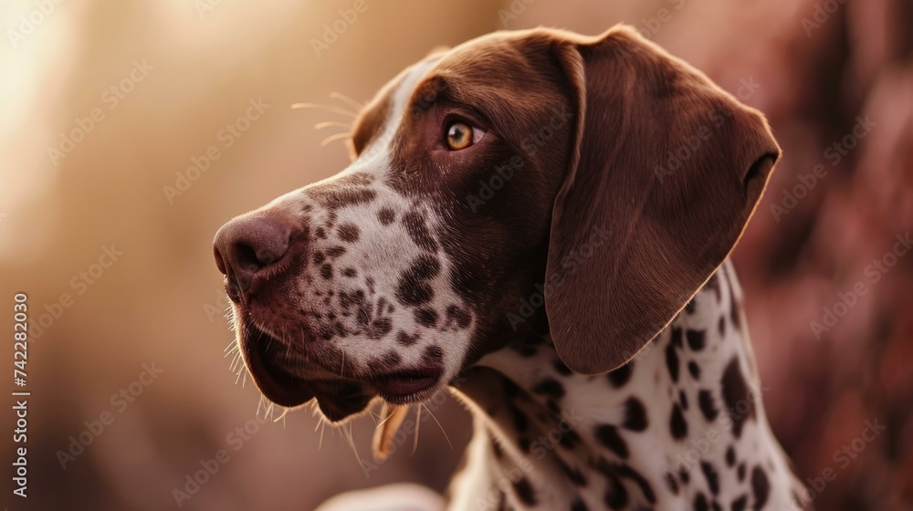 A german shorthaired pointer dog is looking to the side. Generative AI.