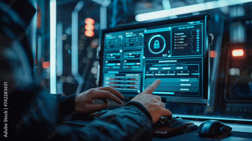 Man working with Cybersecurity system Man working with Cybersecurity system