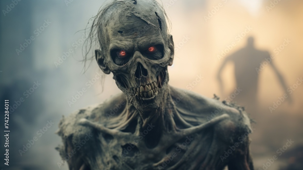Zombie face portrait, halloween costume
