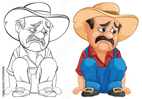 Two cartoon cowboys looking sad and dejected.