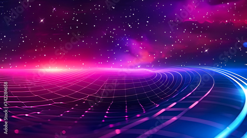 cosmic star, the middle is a transparent geometric square, cyberpunk style, curved track, blue and purple, simple background