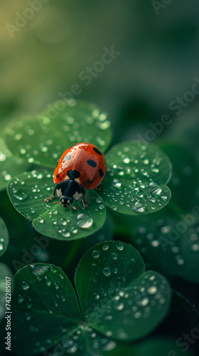 Dew-Drenched Clover and Ladybug: A Macro Exploration