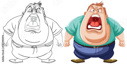 Two cartoon men with angry expressions facing each other.
