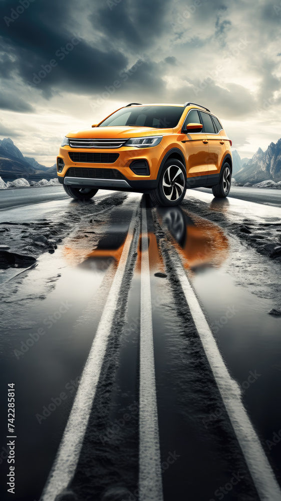 Vehicle stability control highlighted through a dynamic shot, ensuring steadiness in challenging road conditions