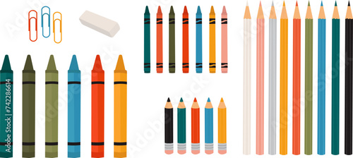 set of pencils in flat style on white background vector