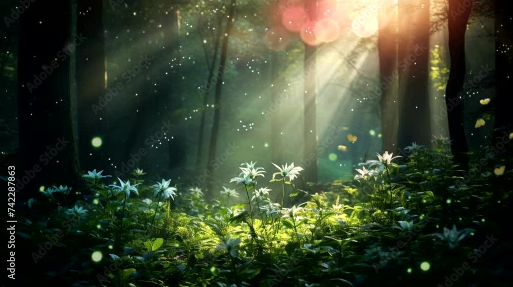 Beautiful forest fairy tale scene, animated virtual repeating seamless 4k