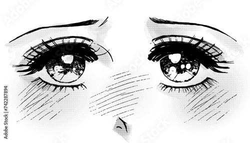 少女漫画風・肌荒れに悩む女性の目元ドアップイラスト photo