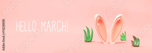Hello March message with rabbit ears photo