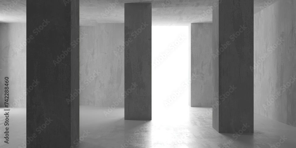 Fototapeta premium Concrete room with abstract interior. Open space. Industrial background template