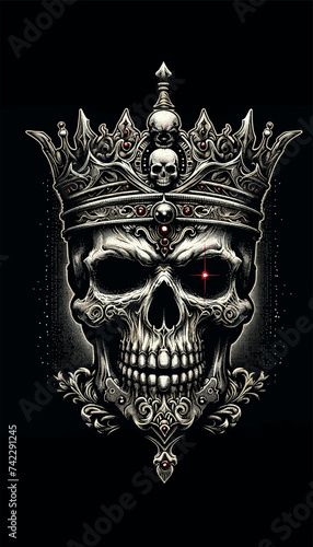 Regal Skull with Crown Vector Art in Dotwork Style