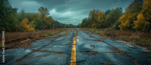 An Old Highway Going Through The Forest. Generated AI