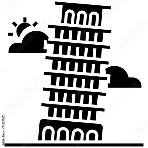 Pisa tower rome landmark, glyph vector 