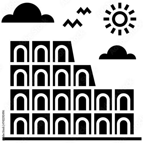 Rome over coliseum glyph style icon 