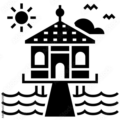 Tropical resort solid icon vector 