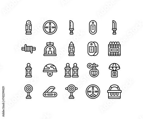 Simple icon of Building-related line icon. Contain such icons as tower, rope, passport, tent. Editable stroke.