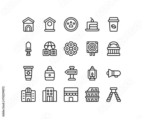 Simple icon of Building-related line icon. Contain such icons as kabah, colleseum, hotel, knife, food. Editable stroke.