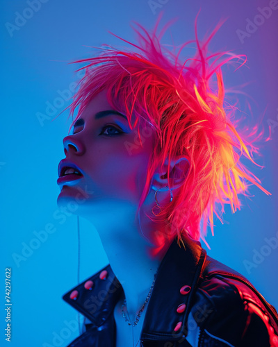 Electric Pink: Fashion Model's Neon Hair Illumination 