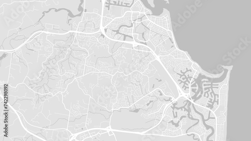 Background Sunshine Coast map, Australia, white and light grey city poster. Vector map with roads and water.