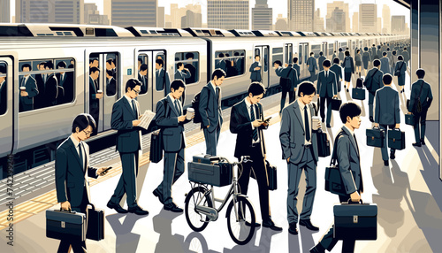 Concept vector illustration of businessmen commuting to work.