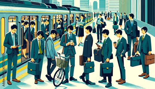 Concept vector illustration of businessmen commuting to work.