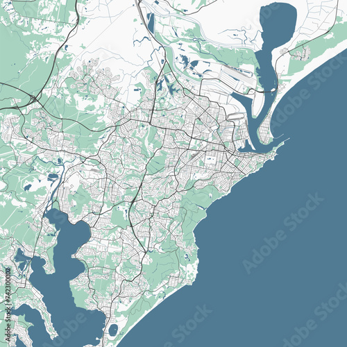 Map of Newcastle, Australia. Detailed city map, metropolitan area.