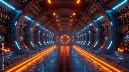 Sci-fi 3D space exhibition interior rendering, futuristic technology concept scene illustration background