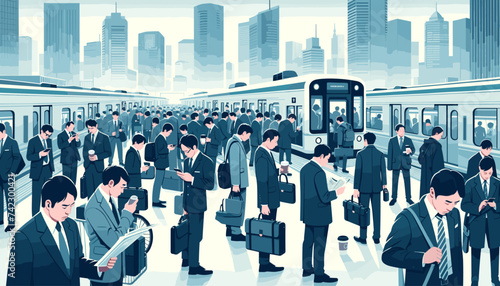 Concept vector illustration of businessmen commuting to work.