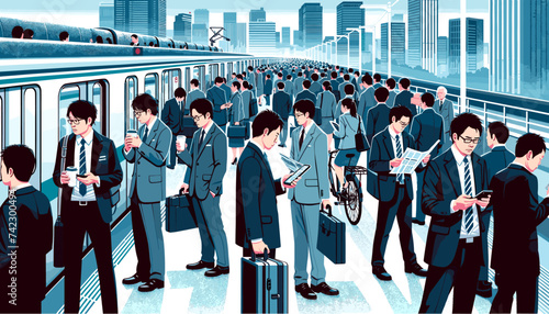 Concept vector illustration of businessmen commuting to work.