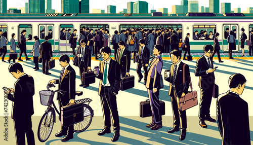 Concept vector illustration of businessmen commuting to work.